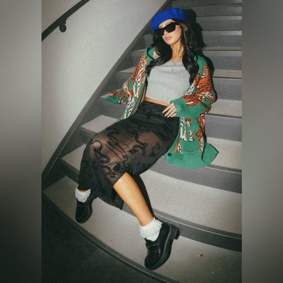 Dressed in LALA Dresses & Skirts - Dressed in LALA Enchantress Mesh Burnout Dragon Skirt - Black - Medium